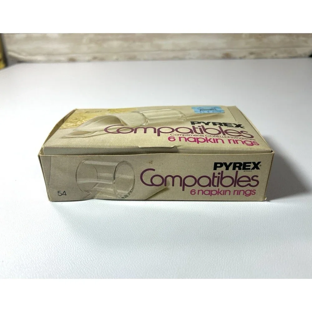Vintage Pyrex Compatibles “Clear Glass 54” Napkin Rings Box Of 6